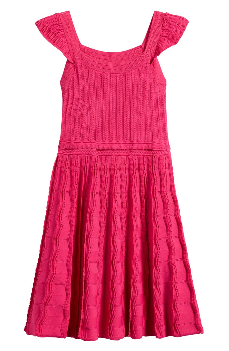 Reiss Kids' Erin Flutter Sleeve Rib Dress, Alternate, color, Pink