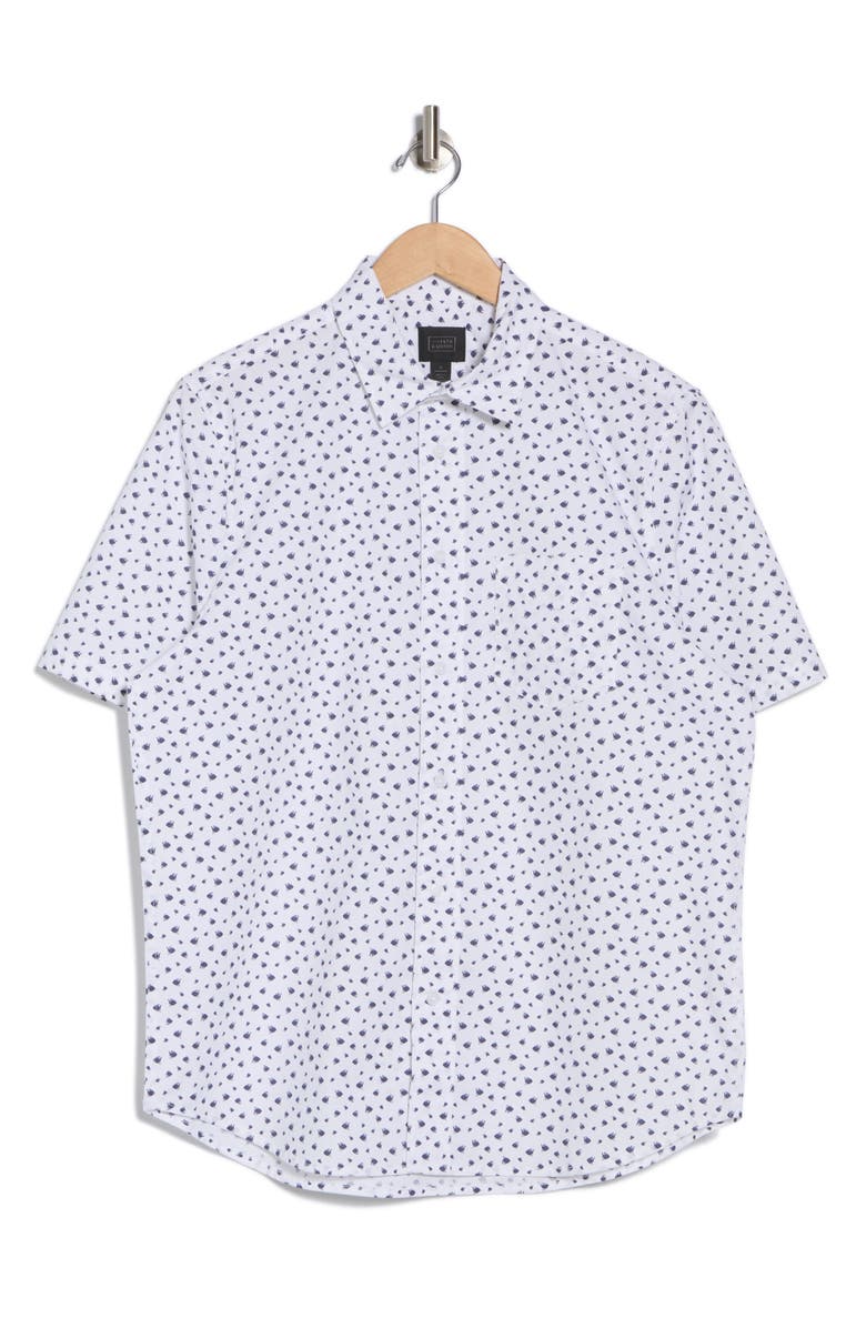 14th & Union Fish Print Short Sleeve Stretch Poplin Button-Up Shirt, Alternate, color, White Geo Fish