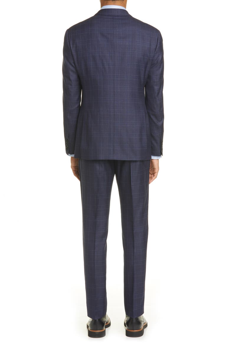 G Line Trim Fit Plaid Wool Blend Suit, Alternate, color, NAVY