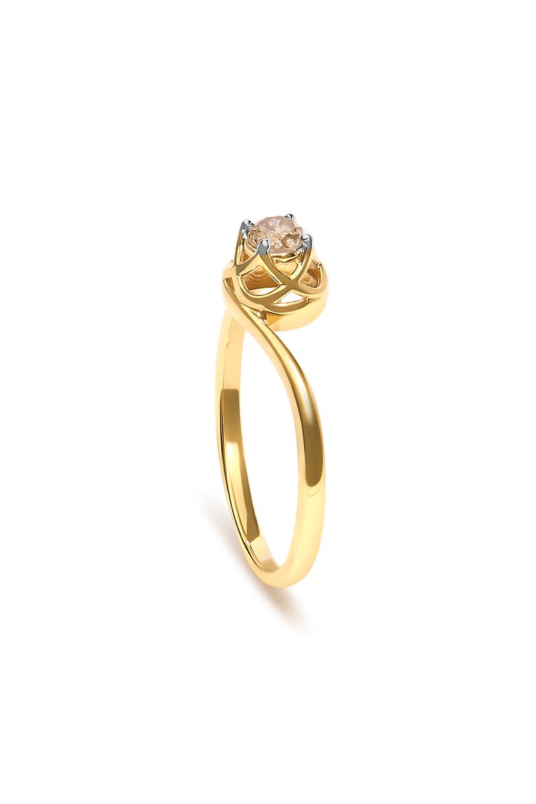 14K Yellow Gold Plated Sterling Silver 1/5 Ct Light Brown Diamond Bypass Solitaire Ring, Alternate, color, Yellow Gold over Silver