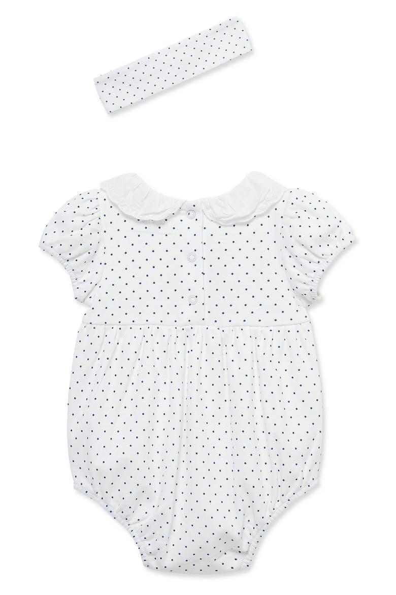 Strawberry Polka Dot Romper & Headband Set, Alternate, color, WHITE/ BLUE