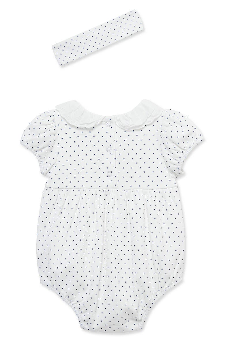 Little Me <p>Strawberry Polka Dot Romper & Headband Set </p>, Alternate, color, White/ Blue