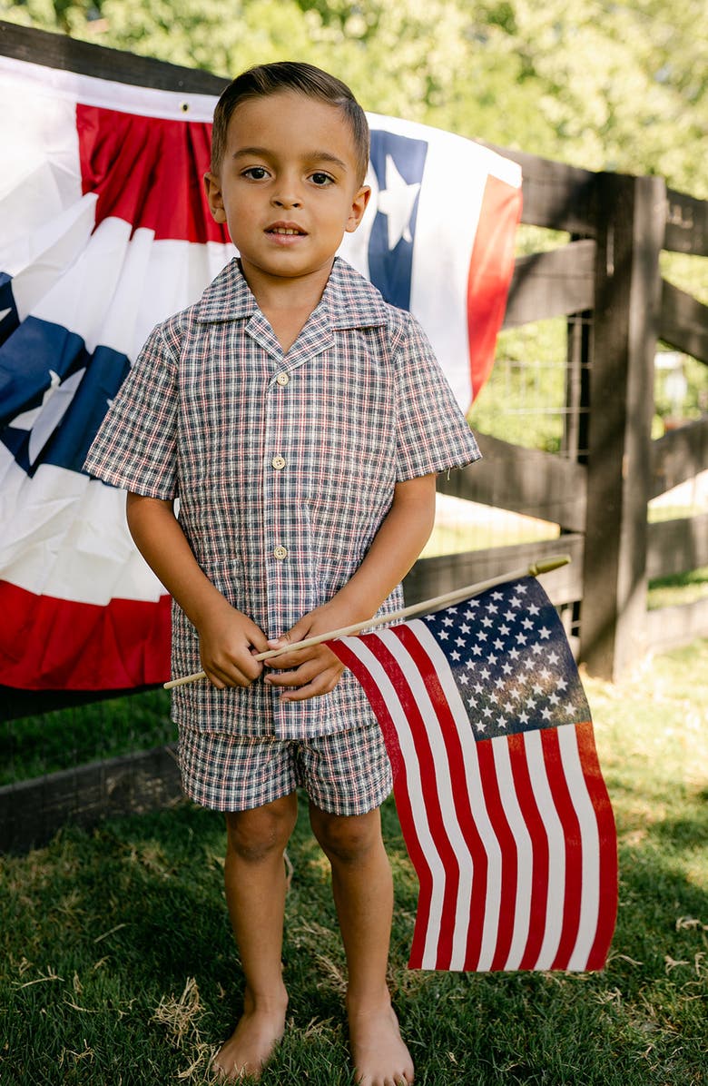 Little Paper Kids Rhodes Button Down Top, Alternate, color, Americana Plaid