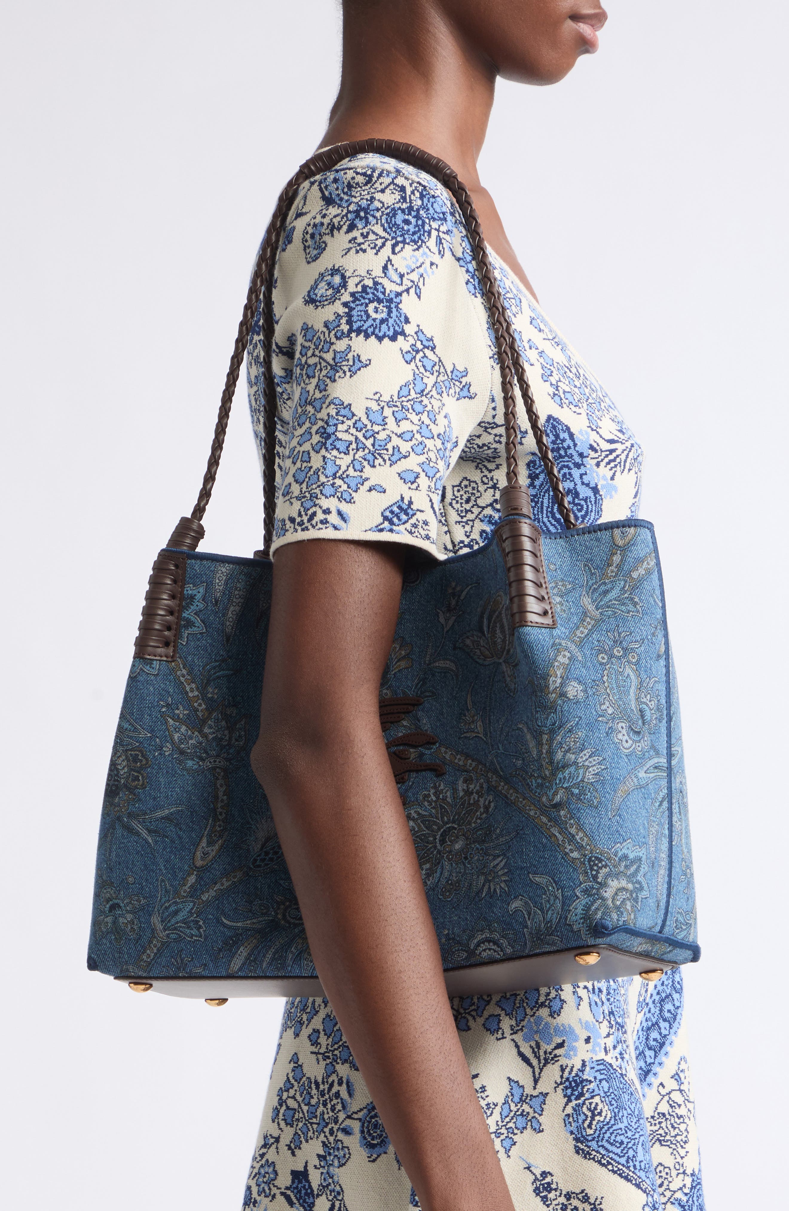 Small Libra Denim Shopping Tote, Alternate, color, PRINT ON BLUE BASE