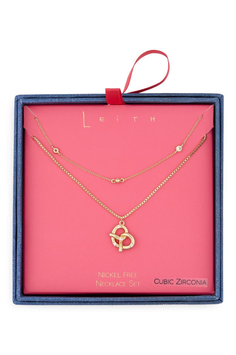 Layered Pretzel Pendant Necklace, Main, color, CLEAR- GOLD