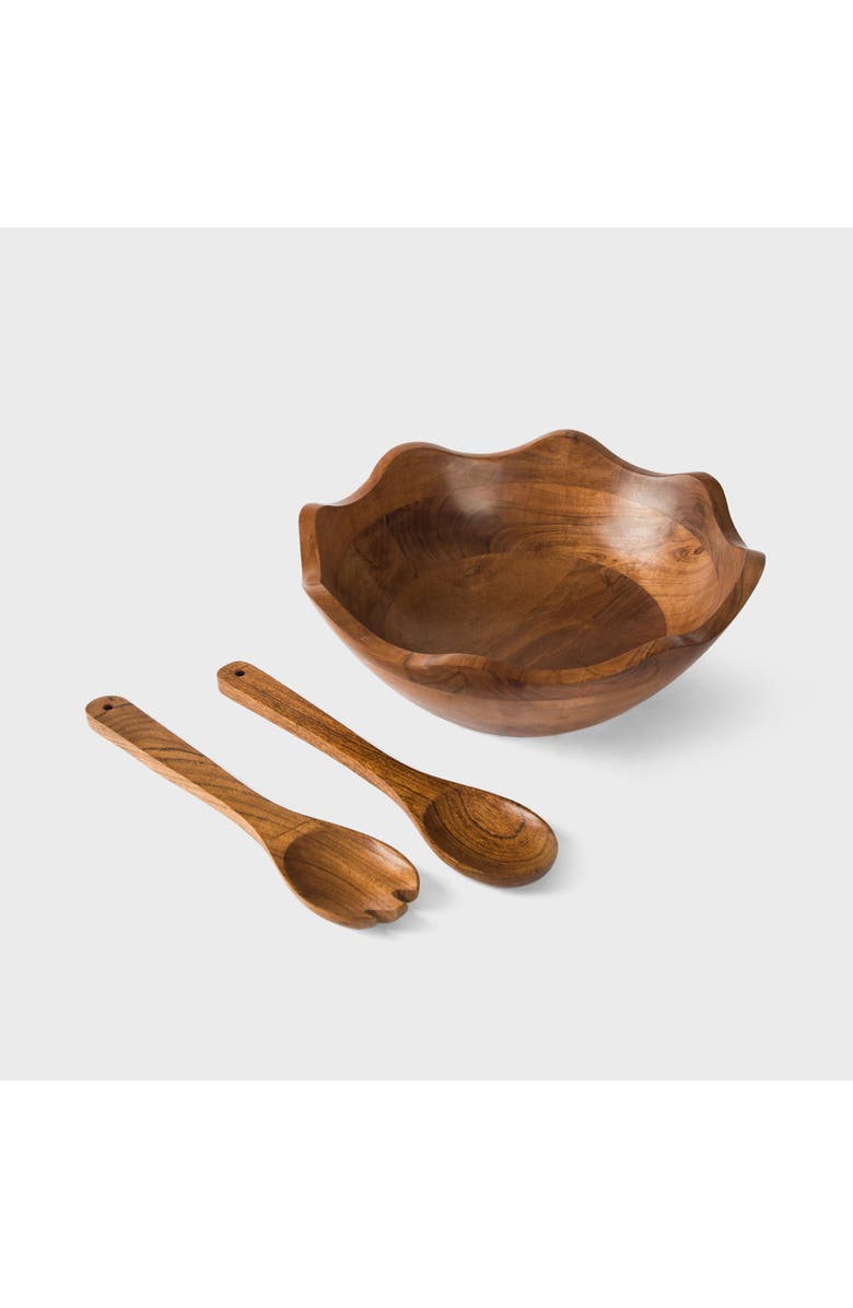 Mela Artisans Acacia Wood Large Scalloped Bowl with Servers, Main, color, Brown