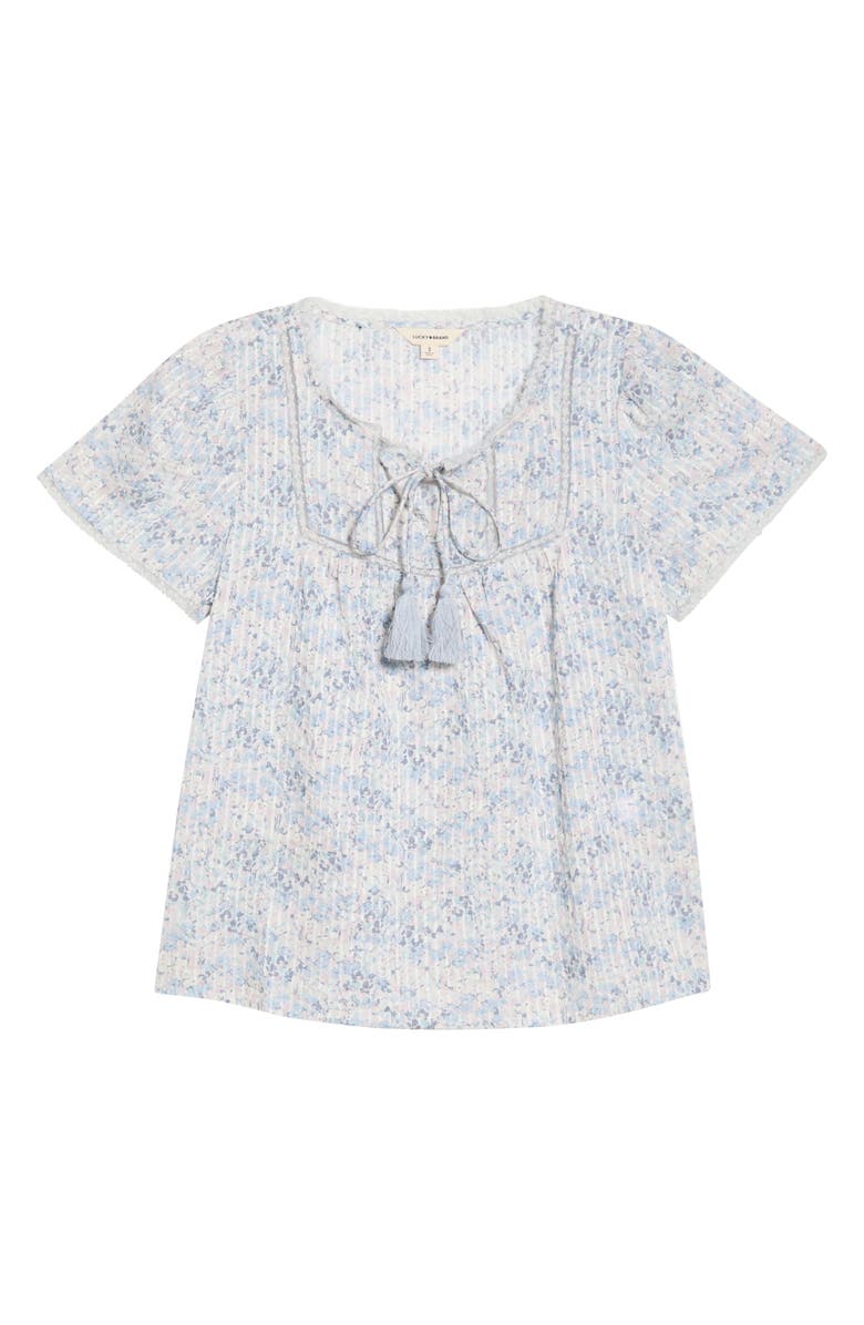 Lucky Brand Floral Flutter Sleeve Cotton Blend Top, Main, color, Blue Floral