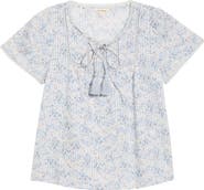Lucky Brand Floral Flutter Sleeve Cotton Blend Top