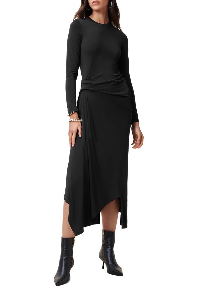 Rivi Long Sleeve Asymmetric Dress, Main, color, BLACK