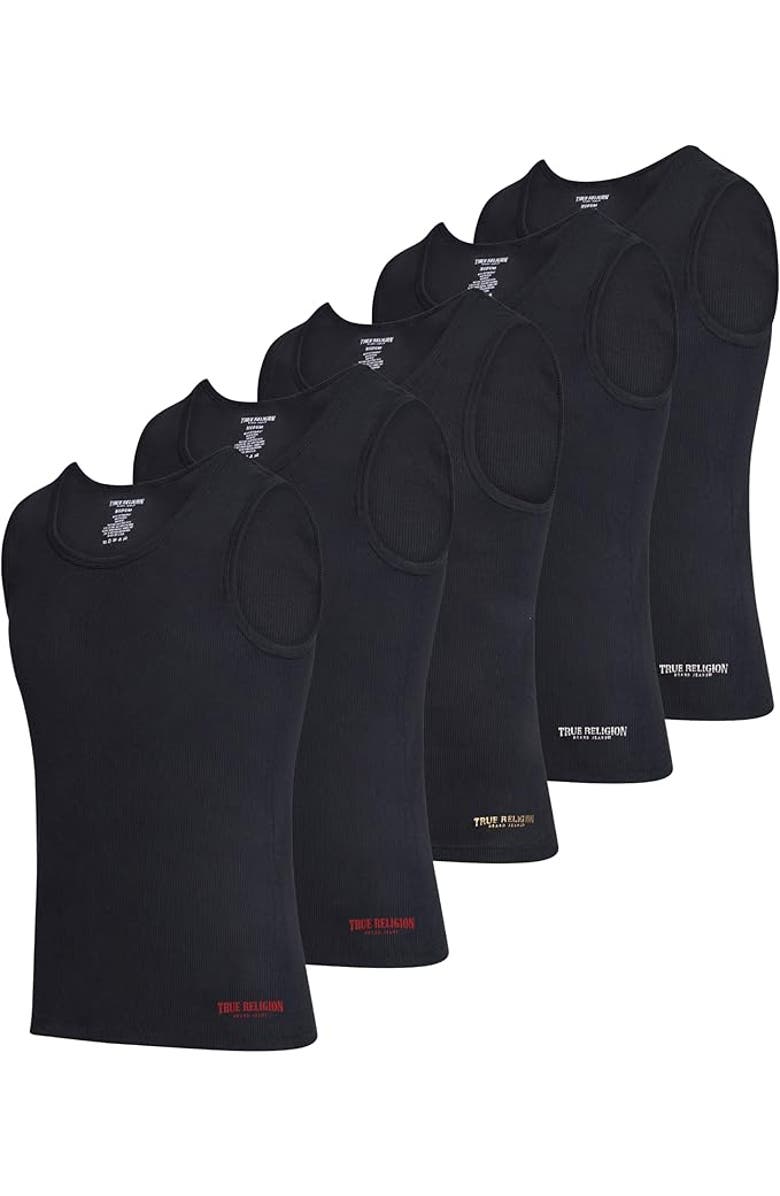 True Religion Ribbed Cotton Tank Top Pack of 5, Main, color, Black