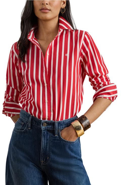 Vertical Stripe Broadcloth Button-Up Shirt