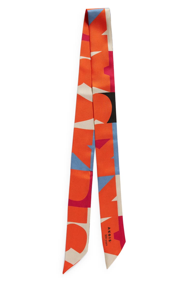 Block Print Silk Twill Skinny Scarf, Alternate, color, 063 MULTI ORANGE