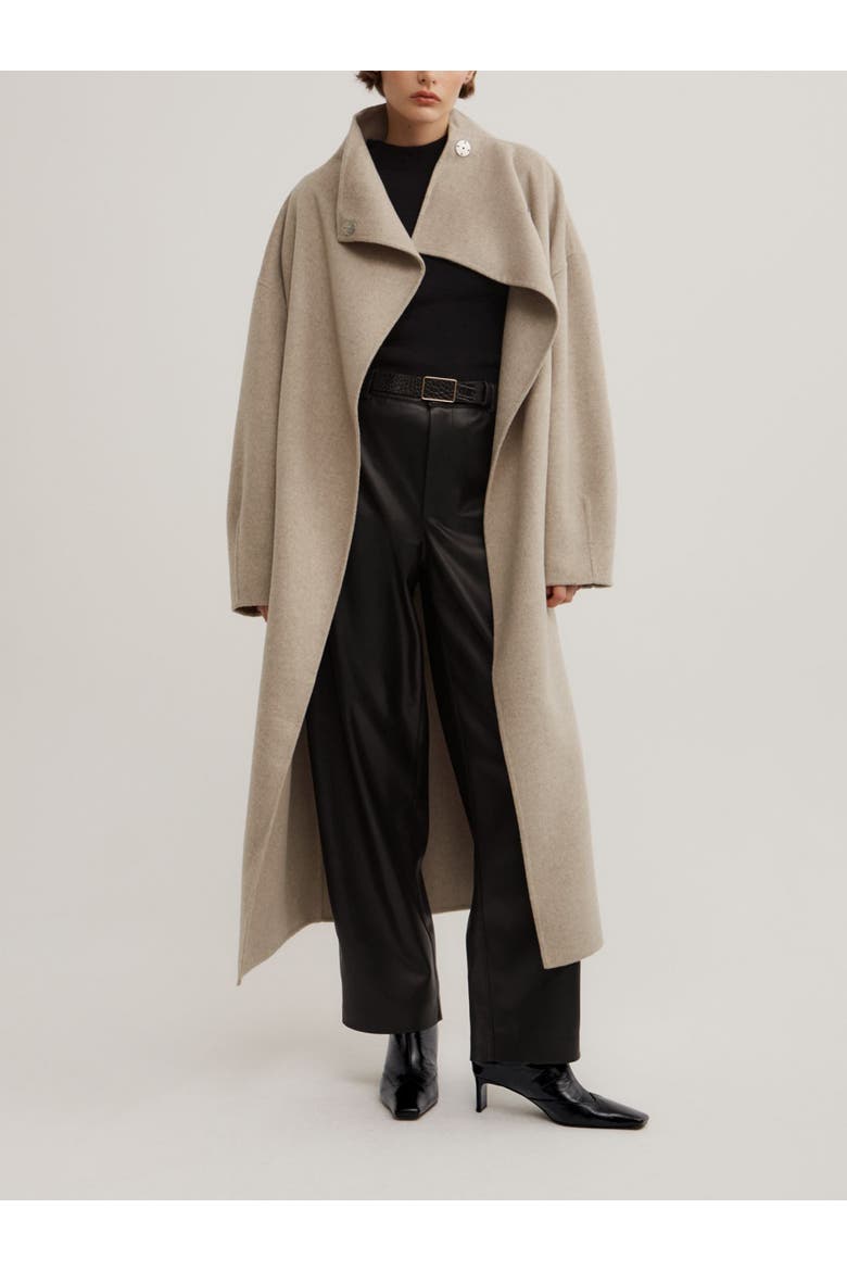Funnel Wrap Neck Longline Coat, Main, color, Oat Marle