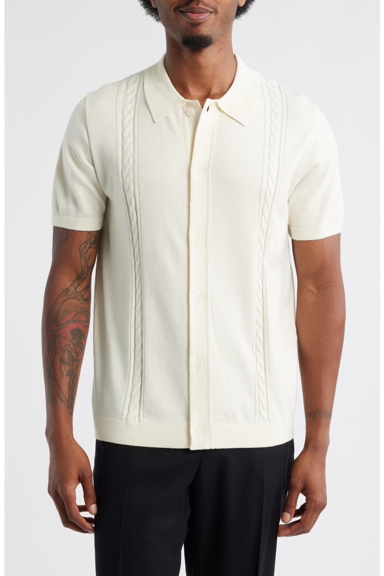 Cable Detail Short Sleeve Cardigan, Main, color, IVORY DOVE