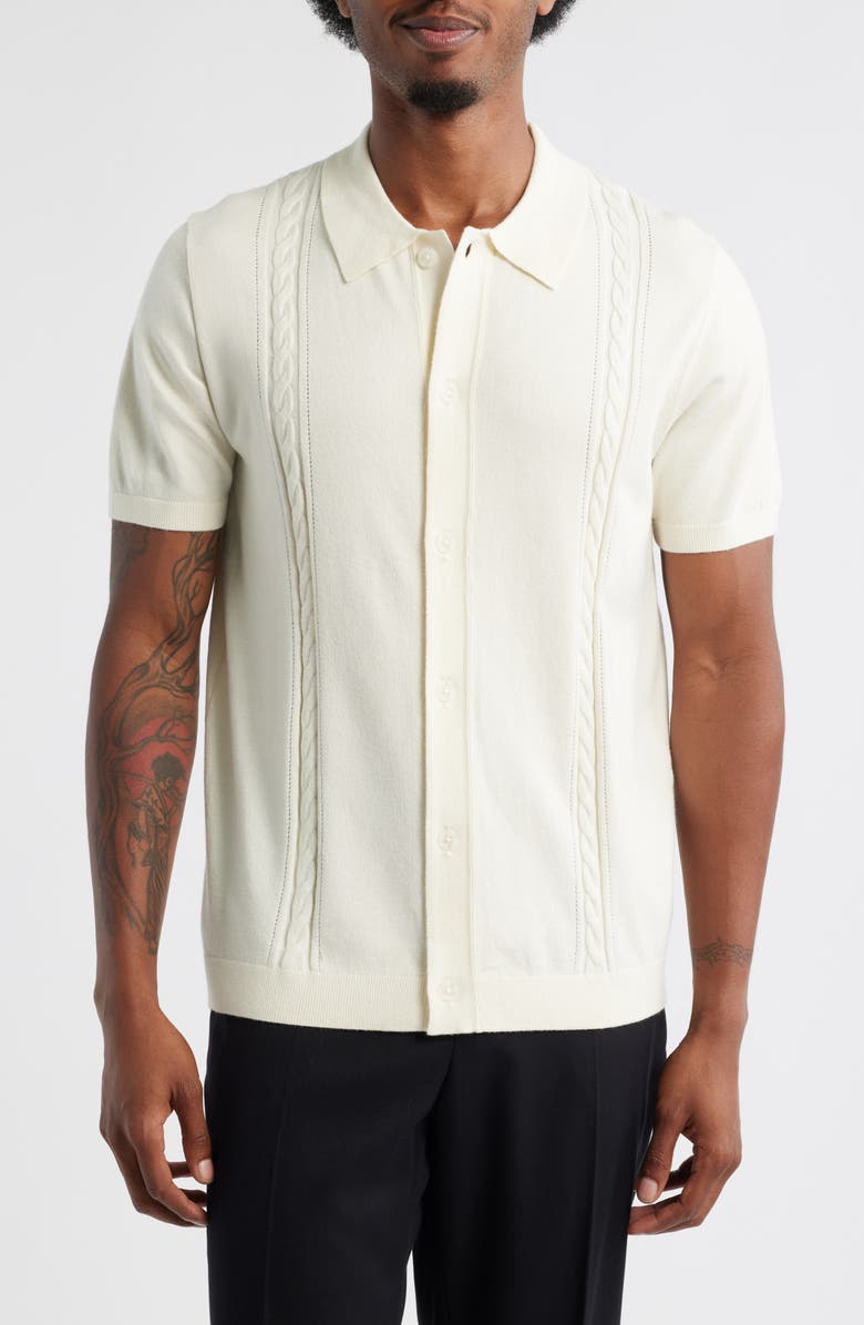 Open Edit Cable Detail Short Sleeve Cardigan, Main, color, Ivory Dove