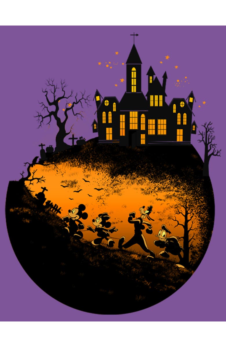 Mickey & Friends Girl's Mickey & Friends Walking Towards Haunted Mansion  Graphic T-Shirt, Alternate, color, Purple Berry