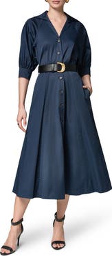 Donna Karan New York Belted Stretch Cotton Midi Shirtdress