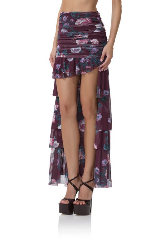 Afrm Zarin Floral High-low Mesh Skirt In Multi