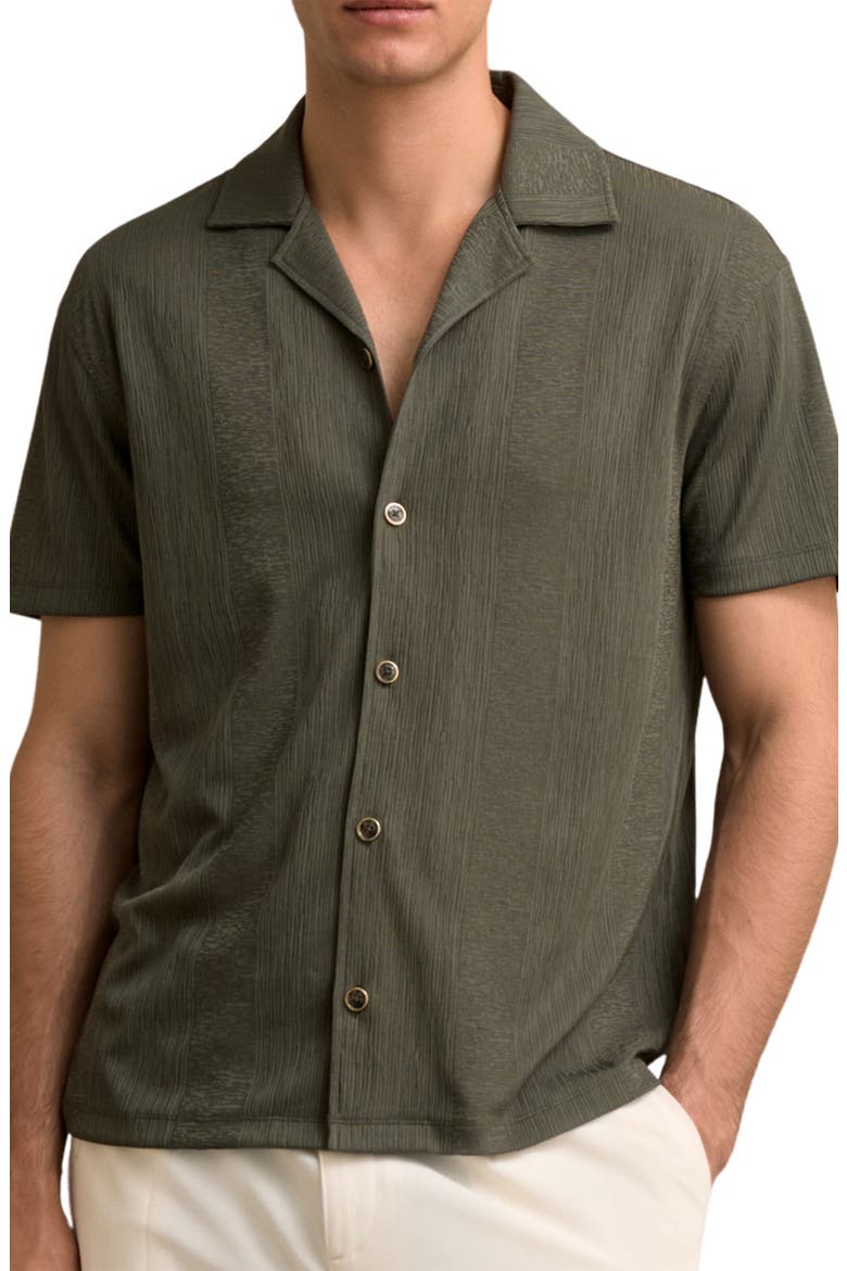 Ando Texture Stripe Camp Shirt, Main, color, DARK GREEN