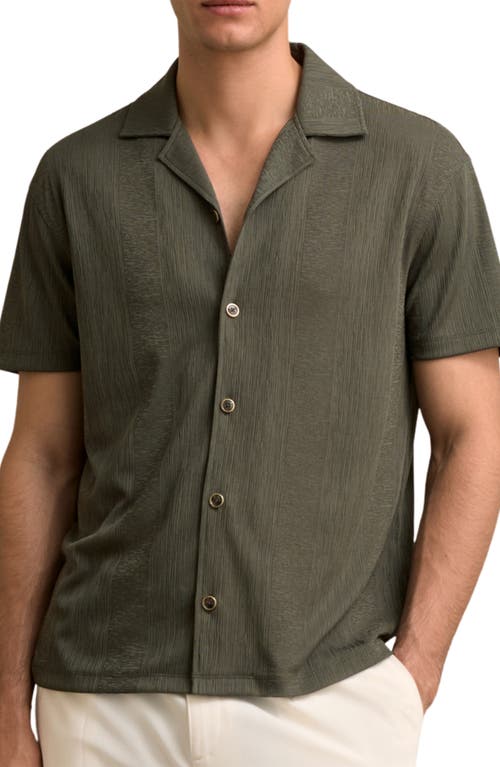 Reiss Dark Green Jacquard Stripe Cuban Collar Shirt In Green