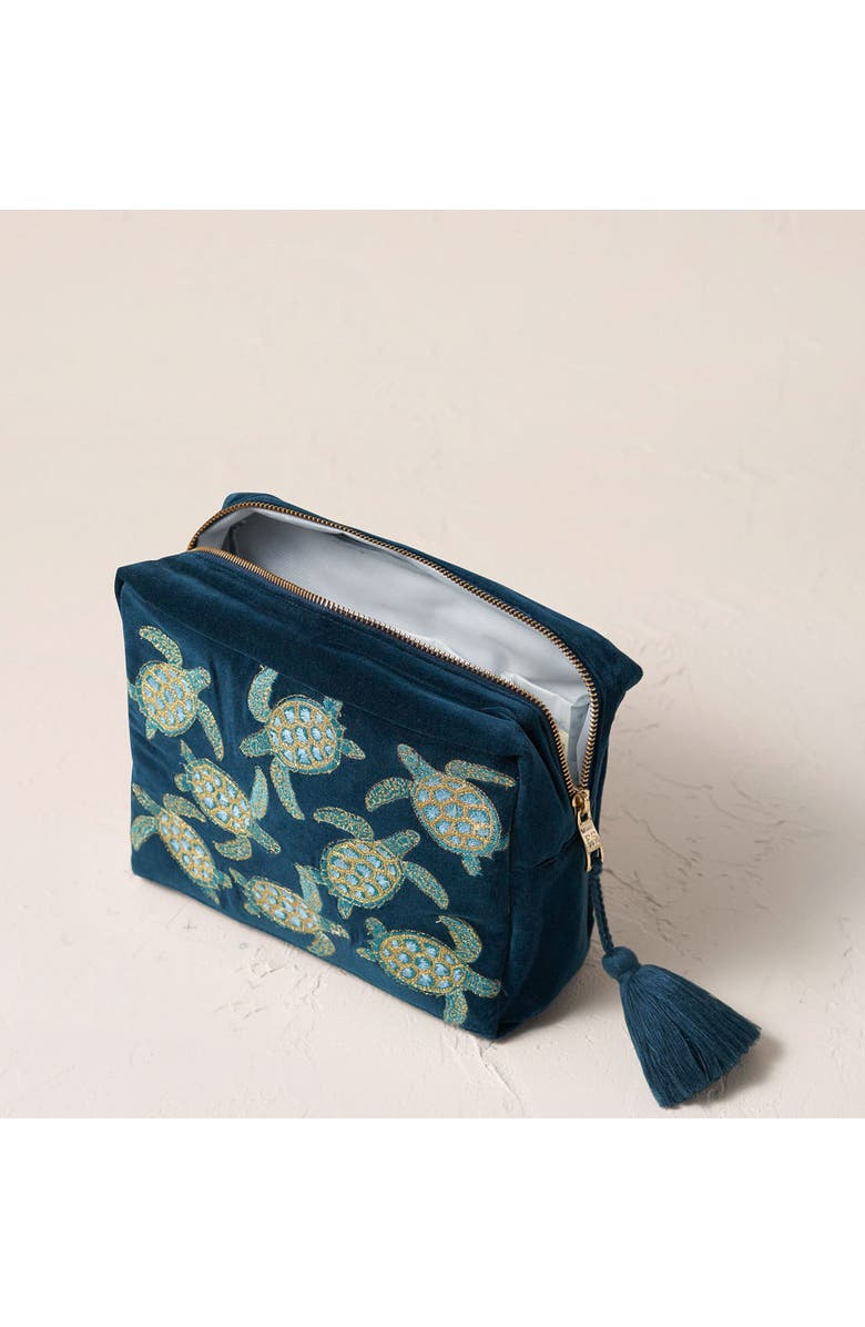 Elizabeth Scarlett Turtle Conservation Velvet Wash Bag, Alternate, color,