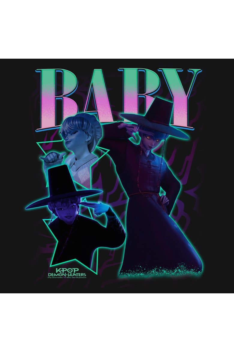Junior's KPop Demon Hunters Baby Saja Collage Stars  Sweatshirt, Alternate, color, Black