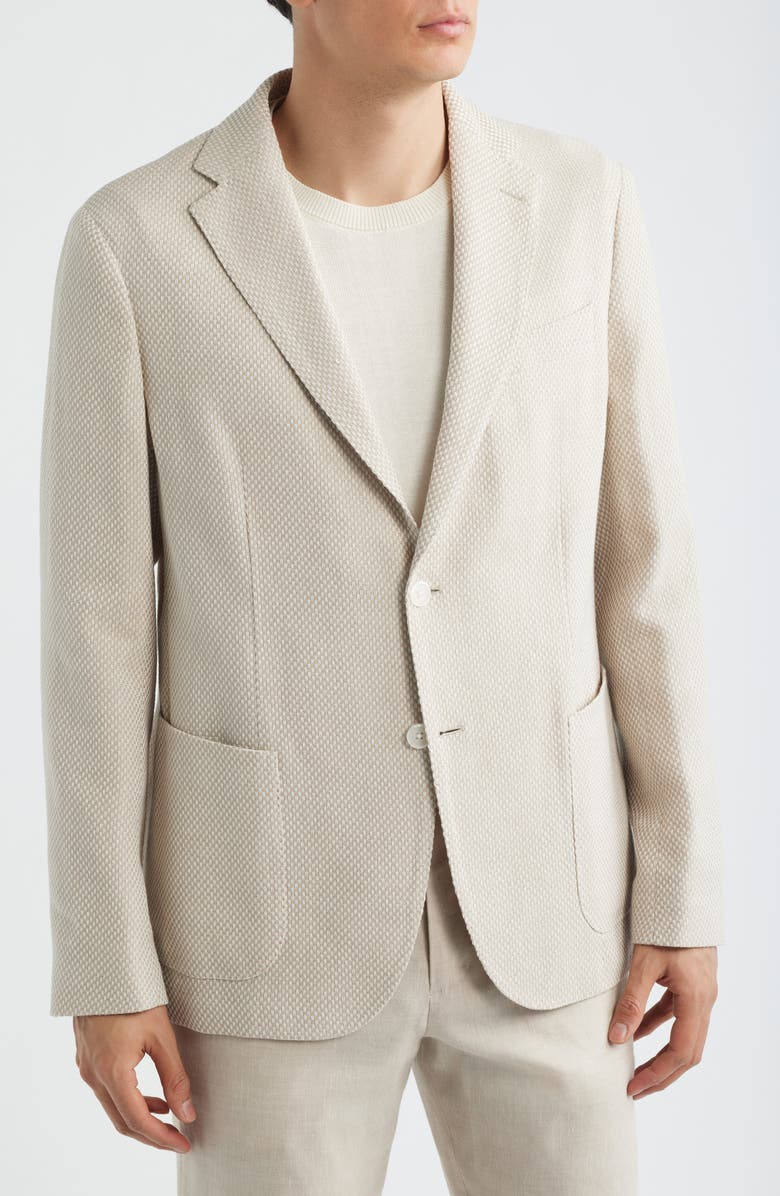 BOSS Hanry Slim Fit Tan Textured Cotton & Linen Blend Sport Coat, Alternate, color, Open Beige