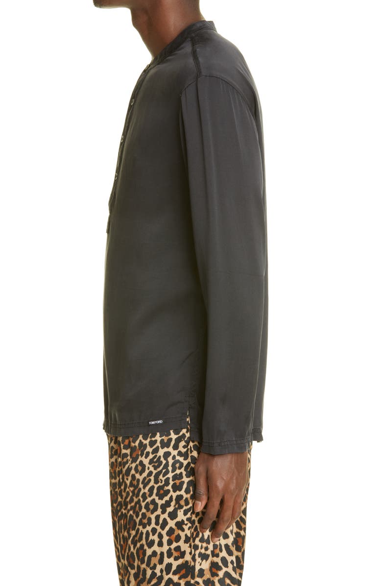 TOM FORD Henley Stretch Silk Pajama Shirt, Alternate, color, Black