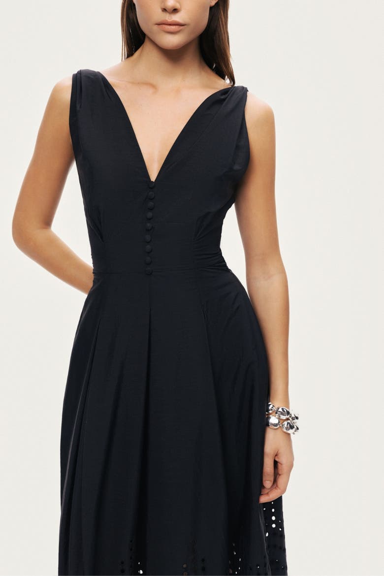 Sleeveless Embroidered Midi Dress, Alternate, color, Black