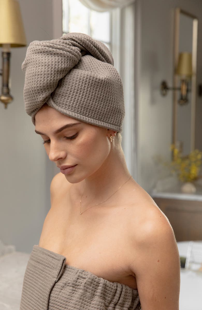 Cozy Earth Waffle Terry Hair Towel, Alternate, color, Charcoal