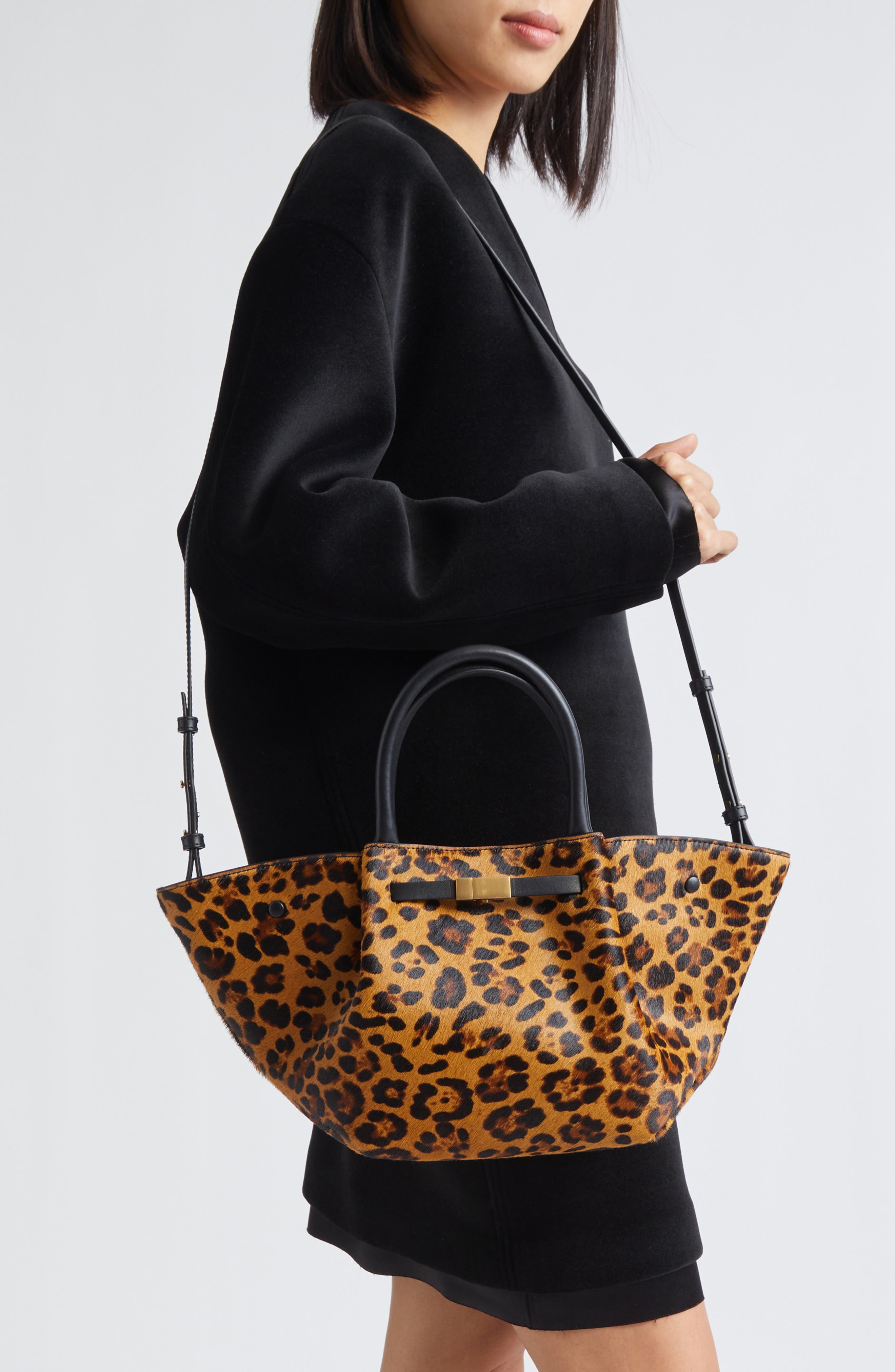 DeMellier Midi New York Leopard Print Calf Hair Tote, Alternate, color, 