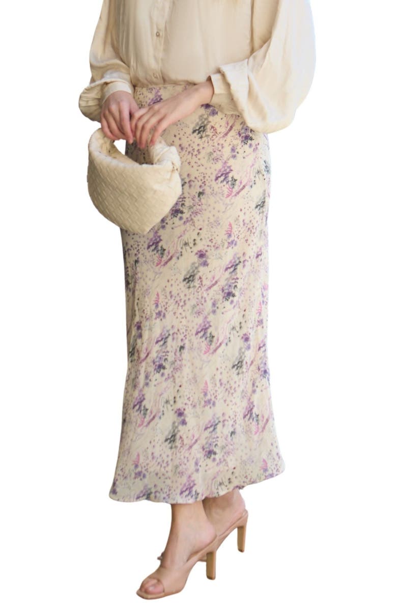 LILY AND LIONEL Saint Lace Insert Wonderland Print Midi Skirt, Main, color, Purple