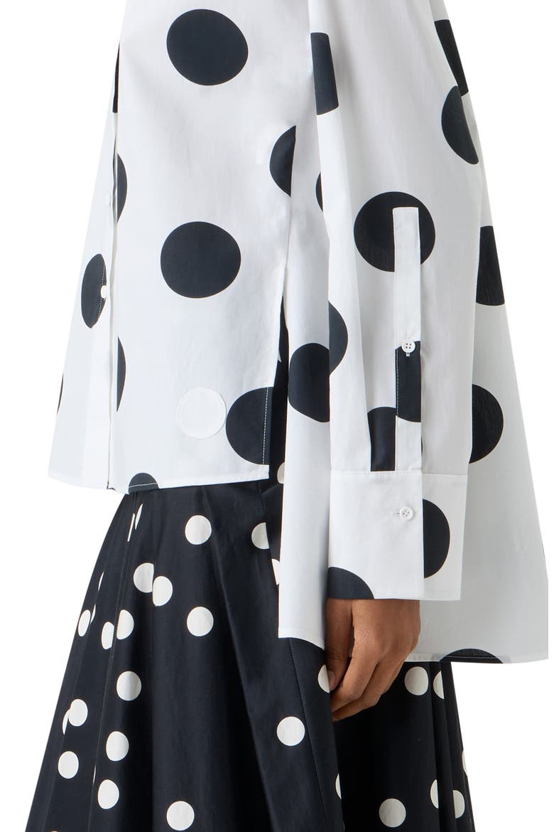 X-Large Polka Dot Oversize Cotton Poplin High-Low Button-Up Shirt, Alternate, color, CREAM-BLACK