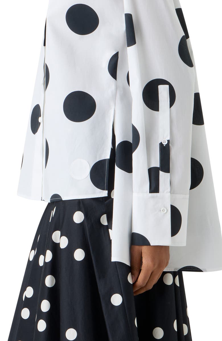 Akris punto X-Large Polka Dot Oversize Cotton Poplin High-Low Button-Up Shirt, Alternate, color, Cream-Black