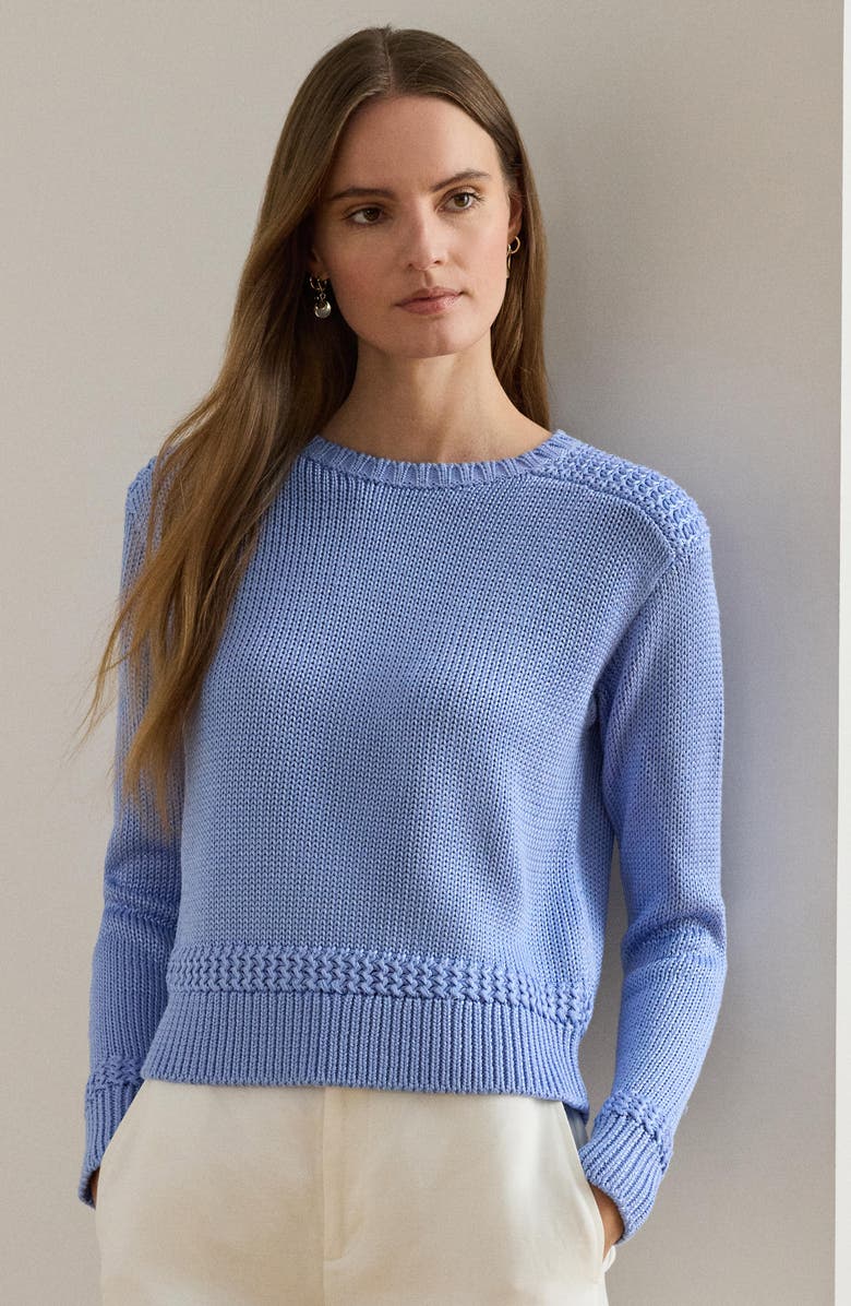 Lauren Ralph Lauren Mixed Stitch Cotton Blend Sweater, Alternate, color, Banker Blue