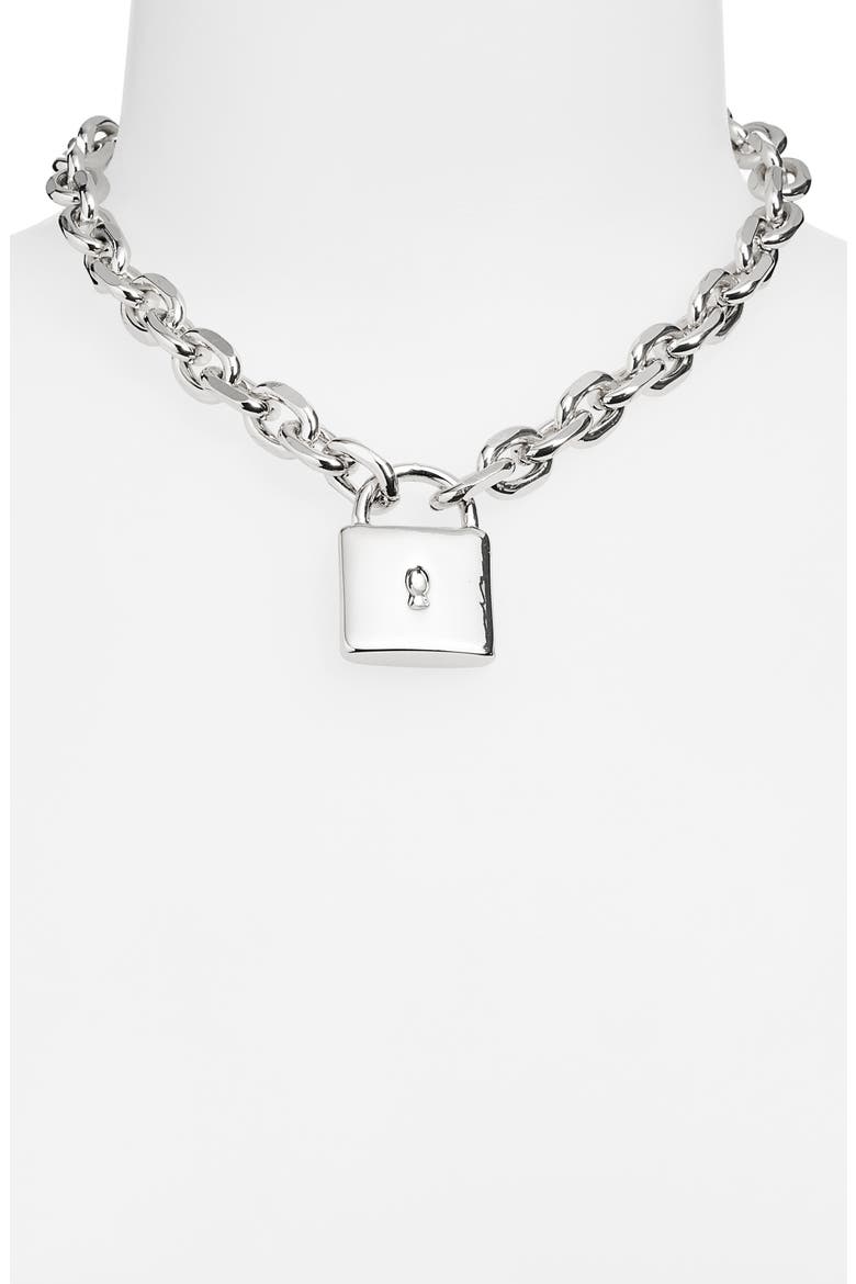 Chunky Chain Lock Pendant Necklace, Alternate, color, SILVER