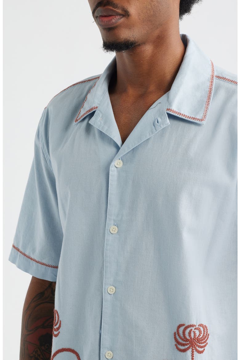 Keats Embroidered Short Sleeve Button-Up Shirt, Alternate, color, LIGHT BLUE / RUST