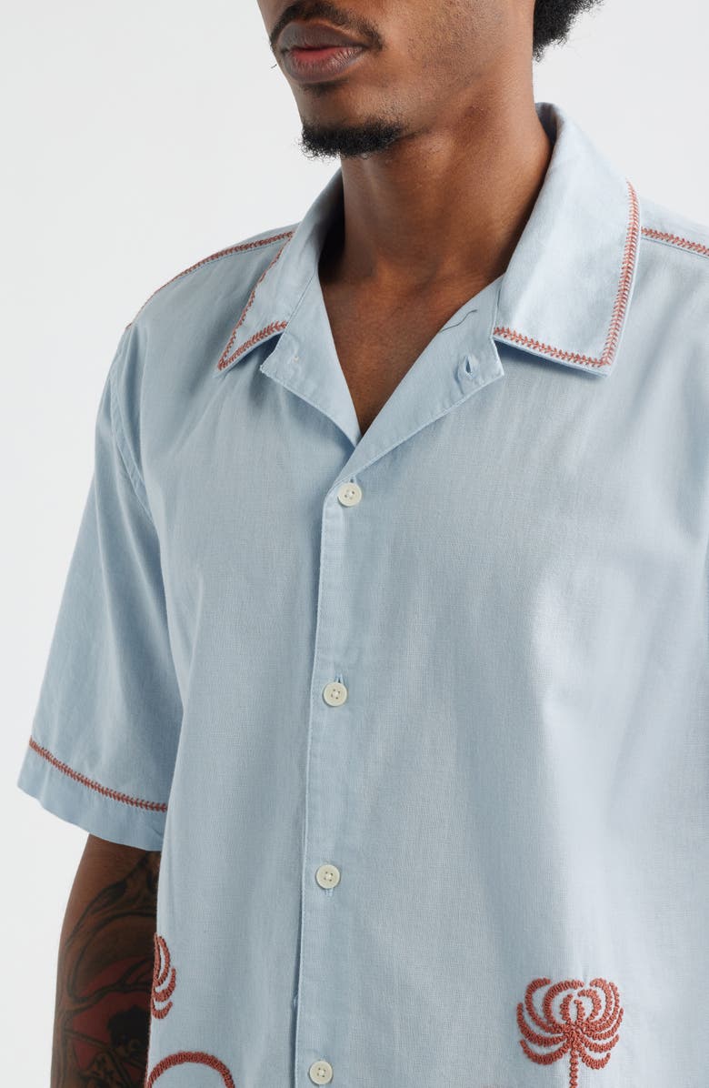 Wax London Keats Embroidered Short Sleeve Button-Up Shirt, Alternate, color, Light Blue / Rust
