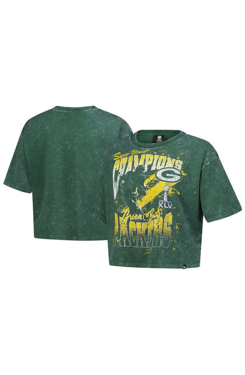 New Era Women's New Era Green Green Bay Packers Cropped Boxy Sport Classics Mineral Wash T-Shirt, Main, color, 