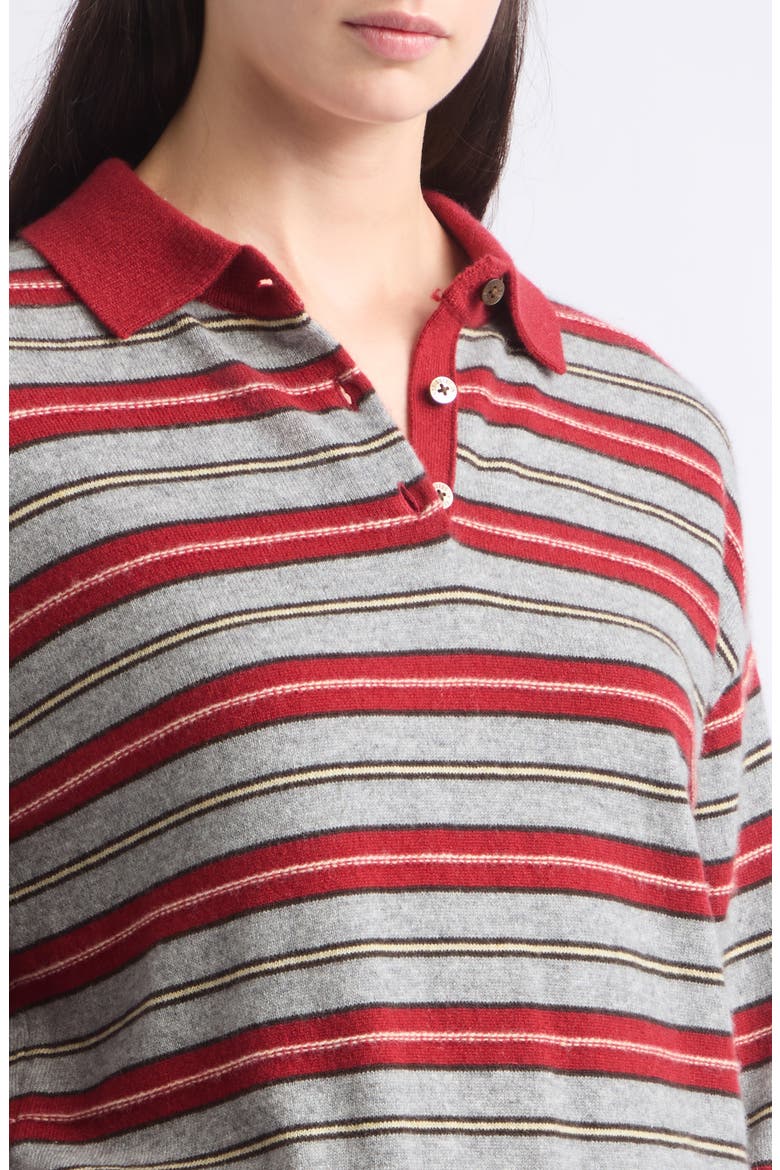 Collegiate Striped Cashmere Polo Sweater, Alternate, color, CARMINE COMBO
