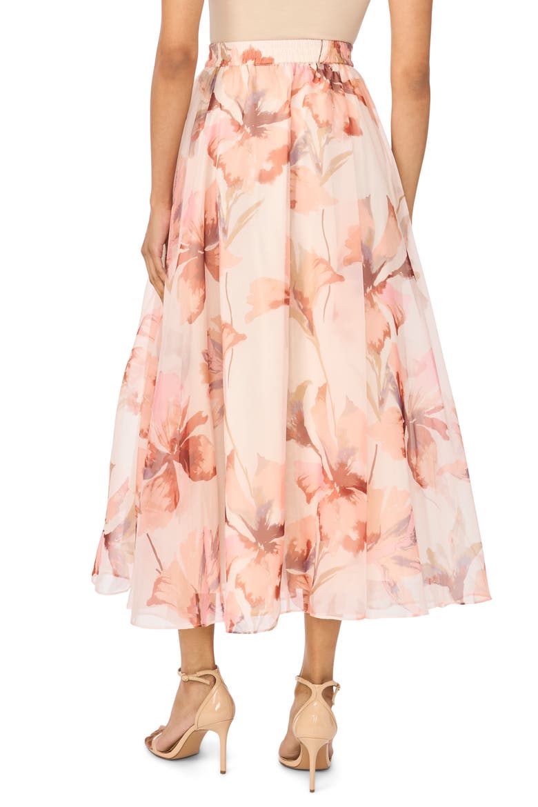 Floral Shirred Midi Skirt, Alternate, color, SHEER PINK