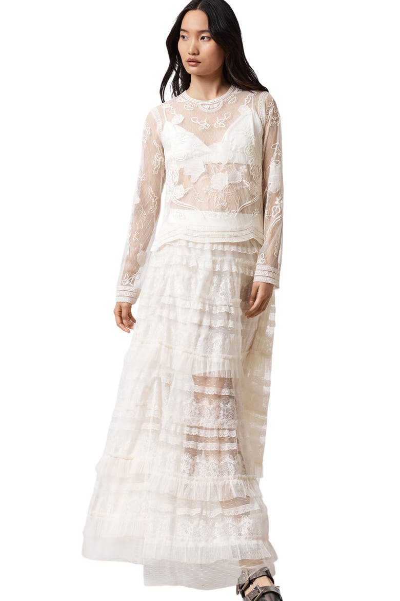 Arlea Embroidered Sheer Mesh Top, Alternate, color, VINTAGE WHITE
