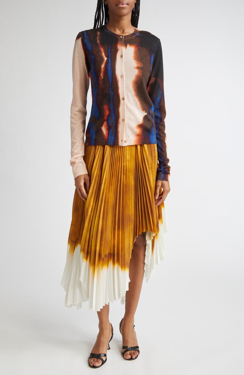 Jason Wu Collection Dip Dye Asymmetric Pleated Midi Skirt, Alternate, color, Marigold / Ivory