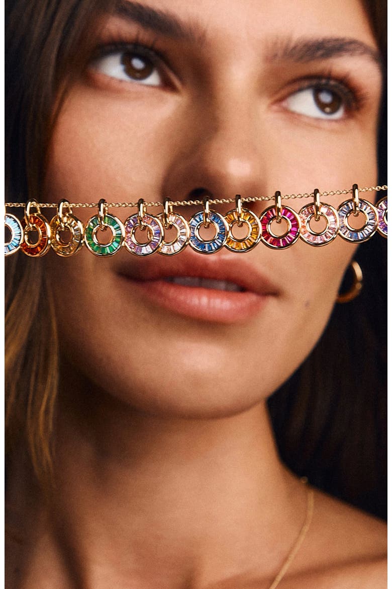 Baguette Birthstone Charm Necklace, Alternate, color, January Gold Filled