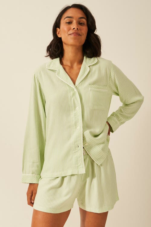 Stripe & Stare Ecovero Pyjama Shorts In Green