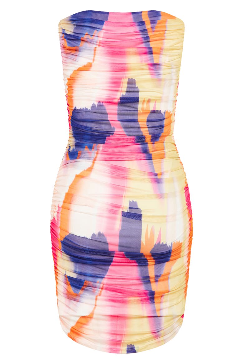 Halo Print Sleeveless Ruched Mesh Body-Con Dress, Alternate, color, INK PLAY