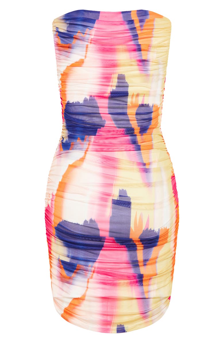City Chic Halo Print Sleeveless Ruched Mesh Body-Con Dress, Alternate, color, Ink Play