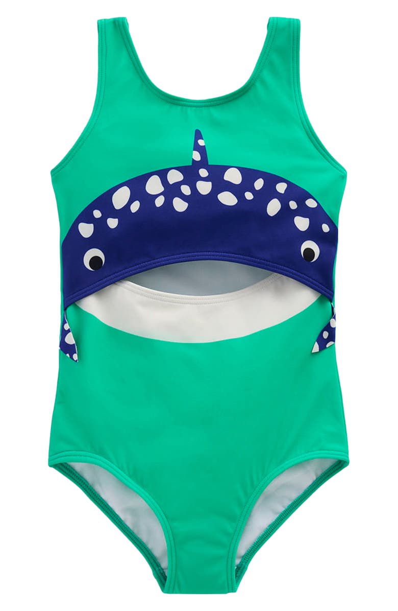 Mini Boden Kids' Fun Cutout One-Piece Swimsuit, Main, color, Whale