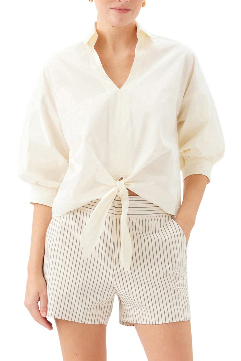 Jena Tie Front Cotton Top, Main, color, CREAM