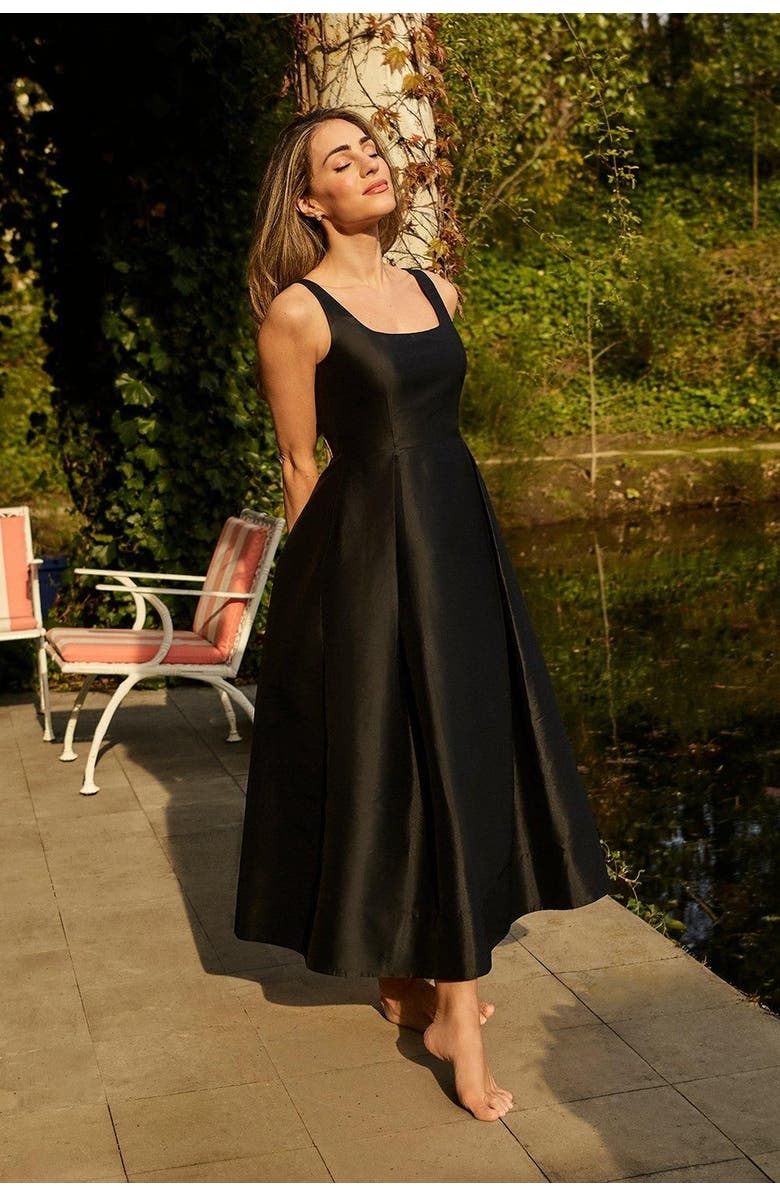 Karen Millen Taffeta Full Skirt Tailored Midi Dress, Alternate, color, Black